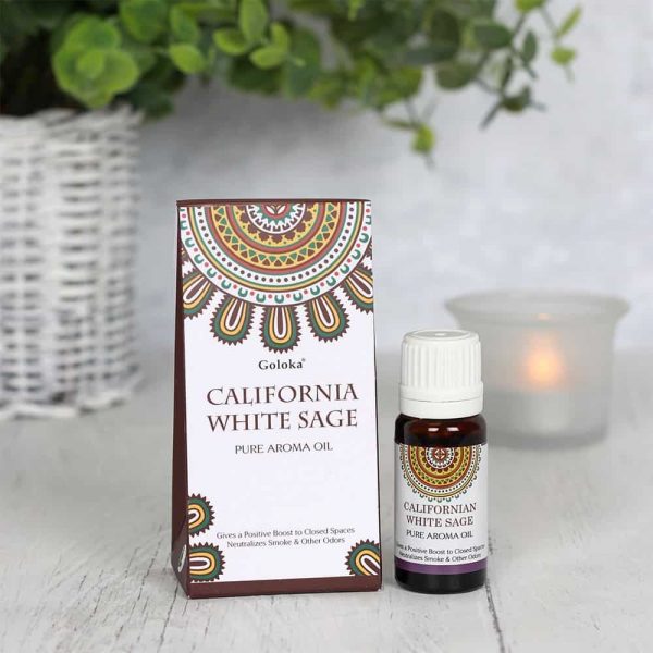 California White Sage Fragrance Oil by Goloka in 10ml size comes in a beautifully designed cardboard pouch.