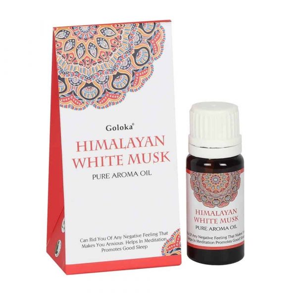Himalayan White Musk Fragrance Oil by Goloka in 10ml size comes in a beautifully designed cardboard pouch.