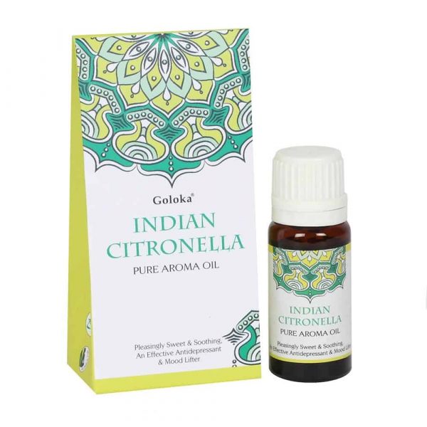 Indian Citronella Fragrance Oil by Goloka in 10ml size comes in a beautifully designed cardboard pouch.