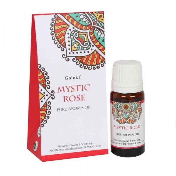 Mystic Rose Fragrance Oil by Goloka in 10ml size comes in a beautifully designed cardboard pouch.