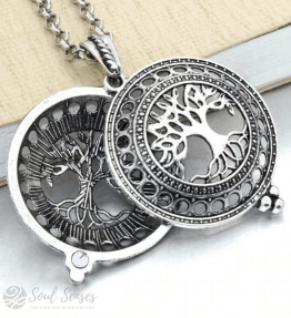 Essential Oil Aromatherapy Diffuser Round Vintage Locket - Silver Tree Of Life Open