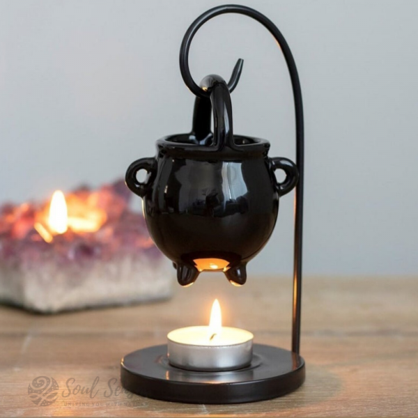 Black Hanging Cauldron Wax Burner & Oil Burner, Wax Warmer, Glazed Oil Burner, Witches